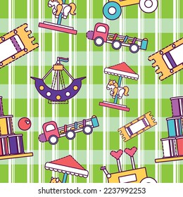 Seamless pattern background with amusement park icons Vector