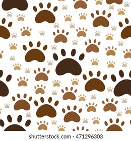 Seamless pattern background with animal (dog) footprints. Vector illustration isolated on white background.