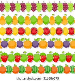 Seamless Pattern Background from Apple, Orange, Plum, Cherry, Lemon, Lime, Watermelon, Strawberries, Kiwi, Peaches, Grapes and Pear  Vector Illustration. EPS10