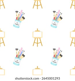 Plano de fundo de padrão contínuo com suprimentos de arte