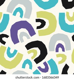 Seamless pattern background with astract paper cut shapes, trendy contemporary collage style, can be used as poster, gift wrap, fabric, packaging and branding design