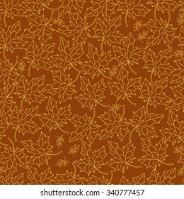 Seamless pattern background with autumn maple leaves and barberry berries. Vector illustration.