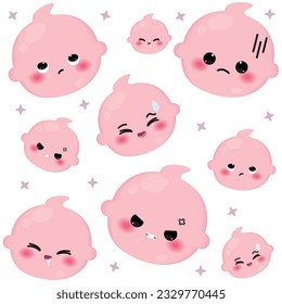 Seamless pattern background with baby emoji icons Vector