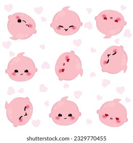 Fondo de patrón sin inconvenientes con iconos de emoji bebé Vector