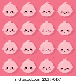 Seamless pattern background with baby emoji icons Vector