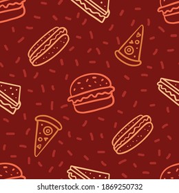 Seamless pattern background Bakery hand drawing set. Vector illustration isolated on brown background. For textiles, wallpaper, menu and card