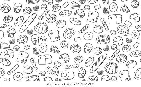 Seamless Pattern Background Bakery Kids Hand Drawing Set Illustration Isolated On White Background