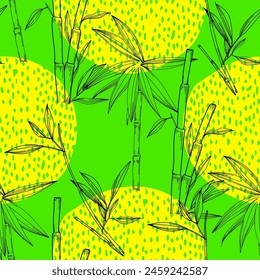 Seamless pattern, background with bamboo background. Hand drawn colorful vector illustration.