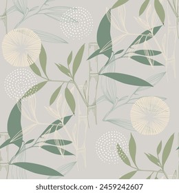 Seamless pattern, background with bamboo background. Hand drawn colorful vector illustration.