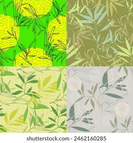 Seamless pattern, background with bamboo background. Hand drawn colorful vector illustration.