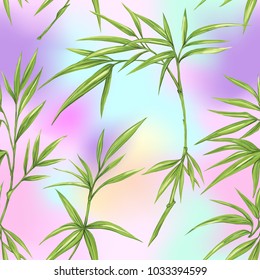 Seamless pattern, background with bamboo on vanilla  background. Hand drawn colorful vector illustration without transparent and gradients.