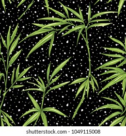 Seamless pattern, background with bamboo  on black background. Hand drawn colorful vector illustration without transparent and gradients.