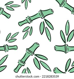 Seamless pattern, background with bamboo on white background. Hand drawn colorful vector illustration cartoon character. Print for textile, wallpaper, wrapping