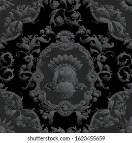 Seamless pattern, background In baroque, rococo, victorian, renaissance style. Trendy frolar vintage pattern. Hand drawing vector illustration in black colors..