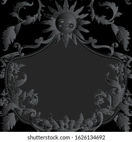 Seamless pattern, background In baroque, rococo, victorian, renaissance style. Trendy frolar vintage pattern. Hand drawing vector illustration in black colors..