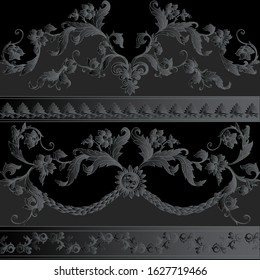 Seamless pattern, background In baroque, rococo, victorian, renaissance style. Trendy frolar vintage pattern. Hand drawing vector illustration in black colors..