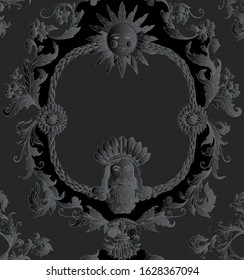 Seamless pattern, background In baroque, rococo, victorian, renaissance style. Trendy frolar vintage pattern. Hand drawing vector illustration in black colors..