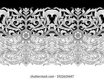 Seamless pattern, background In baroque, rococo, victorian, renaissance style. Trendy florar vintage pattern. Colored vector illustration