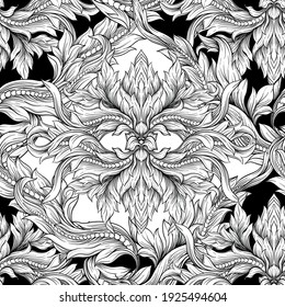 Seamless pattern, background In baroque, rococo, victorian, renaissance style. Trendy florar vintage pattern. Colored vector illustration