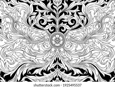 Seamless pattern, background In baroque, rococo, victorian, renaissance style. Trendy florar vintage pattern. Colored vector illustration