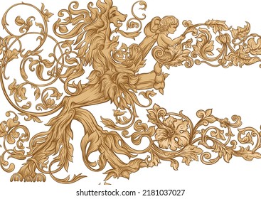 Seamless pattern, background In baroque, rococo, victorian, renaissance style. Trendy frolar vintage pattern in vintage beige colors. Vector illustration