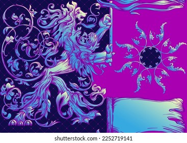 Seamless pattern, background In baroque, rococo, victorian, renaissance style. Trendy frolar vintage pattern. In neon colors vector illustration