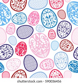 Seamless pattern background with beautiful Easter eggs. Happy Easter. Vector illustration.