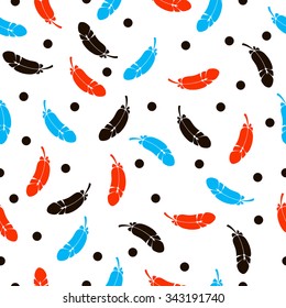 Seamless pattern background with beautiful feathers in hand-drawn style. Vector illustration.