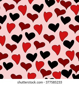 Seamless pattern background with beautiful hearts in doodle style. Happy Valentines Day. Vector illustration.