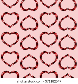 Seamless pattern background with beautiful and lovely red hearts in mosaic vintage style. Happy Valentines Day. Vector illustration.