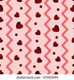 Seamless pattern background with beautiful and lovely red hearts. Happy Valentines Day. Vector illustration.