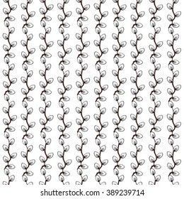 Seamless pattern background with beautiful pussy-willow spring branches. Happy Easter. Vector design.