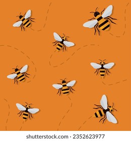 Seamless pattern background with bee and wasp insect icons Vector