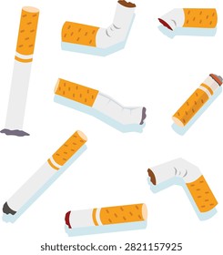 Seamless pattern background of bent broken cigarette butts representing tobacco addiction pollution toxic waste awareness and quitting smoking health concept