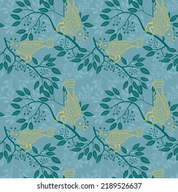 seamless pattern, background berry forest and birds