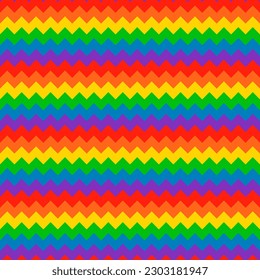 Seamless Pattern Background BG Rainbow Zig Zag Pride Month. Multicolored LGBT LGBTQIA. Colorful Zigzag Shape. LGBT+ Geometric Wallpaper.