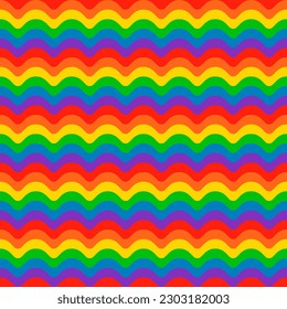 Seamless Pattern Background BG Rainbow Wave Pride Month. Multicolored LGBT LGBTQIA. Colorful Waves Shape. LGBT+ Geometric Wallpaper.