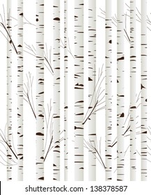 Seamless pattern, background with birch wood trees over white background