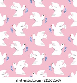 Seamless pattern background. Bird and branch symbol of love peace and freedom