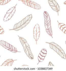 Seamless pattern background with bird feathers in pastel colors