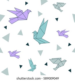 Seamless pattern background with bird origami 