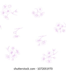 Seamless pattern, background with blooming cherry japanese sakura in vintage rose and whitw colors. Stock vector illustration. 
