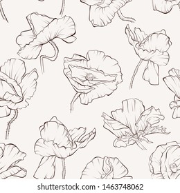 Seamless pattern, background with blooming poppy flowers.