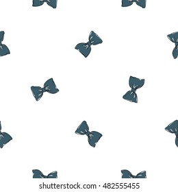 Seamless pattern background with blue bow-tie. Vector backdrop for holiday decorating greeting cards for wedding, bridal, birthday, Valentine's day, new year, Christmas.