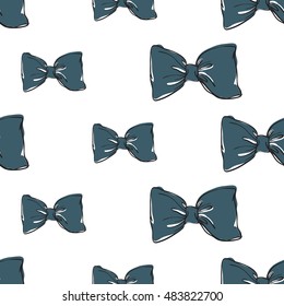 Seamless pattern background with blue bow-tie. Vector backdrop for holiday decorating greeting cards for wedding, bridal, birthday, Valentine's day, new year, Christmas.