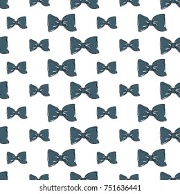 Seamless pattern background with blue bow-tie. Vector backdrop for holiday decorating greeting cards for wedding, bridal, birthday, Valentine's day, new year, Christmas.