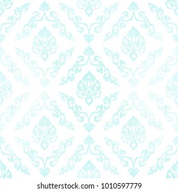 Seamless pattern, background of blue watercolor  decorative elements of traditional Thai ornament. Stock vector illustration. 
