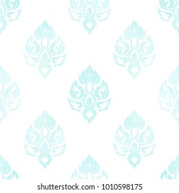 Seamless pattern, background of blue watercolor  decorative elements of traditional Thai ornament. Stock vector illustration.