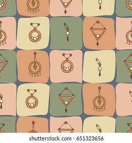 Seamless pattern background boho style. Doodle bright wallpaper vector illustration.