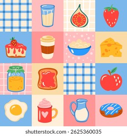Seamless pattern background with breakfast food. Childish print for fabric, wrapping paper, textile, wallpaper and apparel